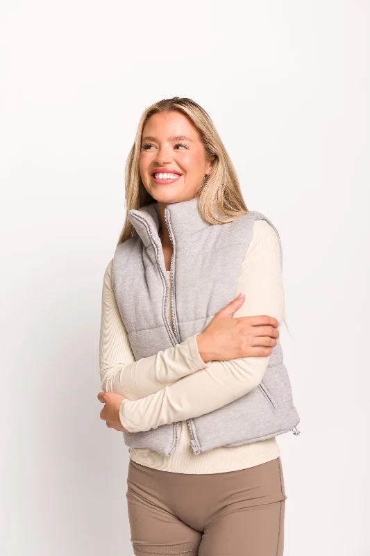 Price Rollback Greer Puffer Vest with Zipper in Heather Grey