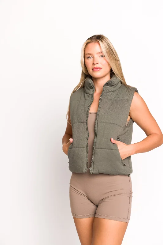 Limited Availability Greer Puffer Vest with Zipper in Olive