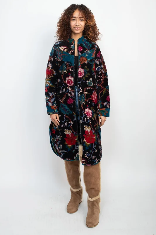 Members Only Quilted Velvet Long Jacket