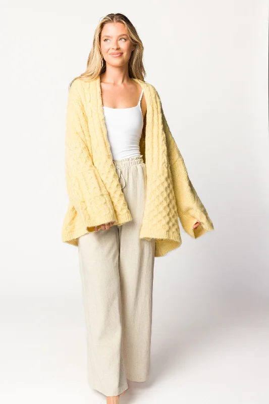 Members Only Regina Cable Knit Cardigan in Butter Yellow