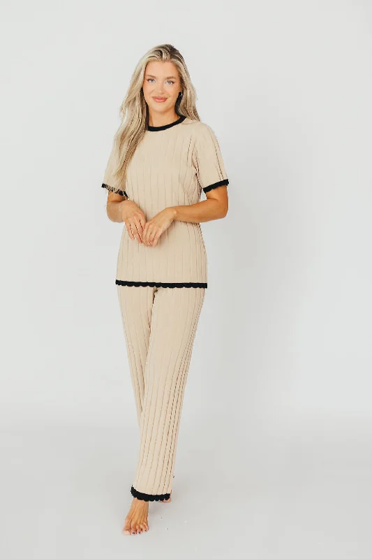 Take Advantage Adele Ribbed Knit Top and Pants Set in Light Taupe