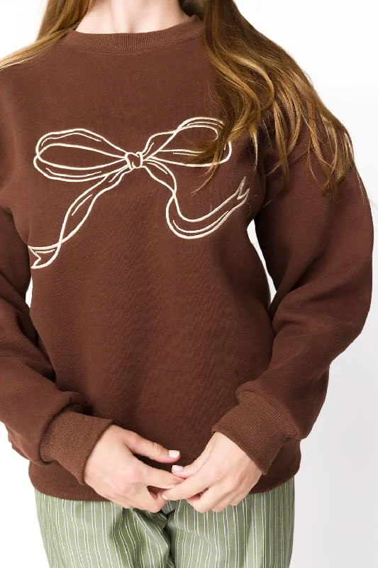 Buy More, Save More Claire Embroidered Bow Sweatshirt in Chocolate