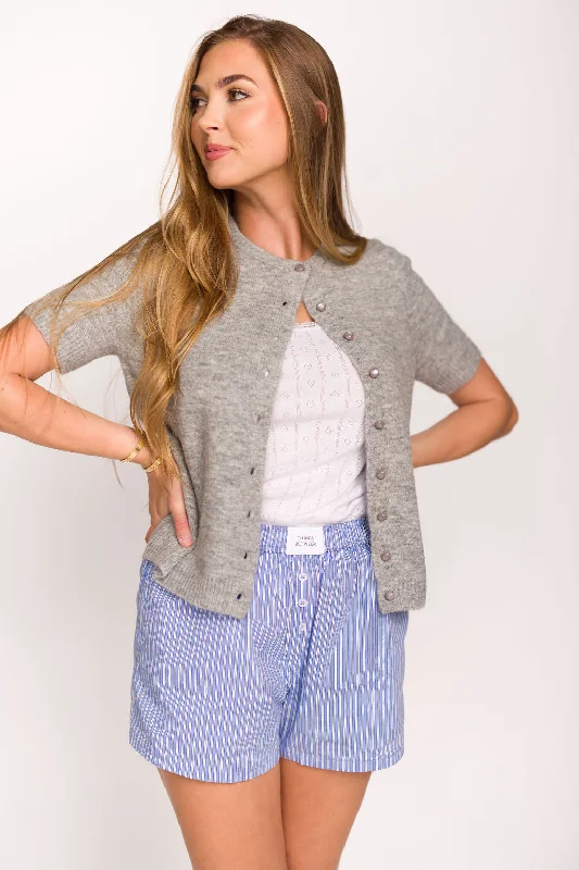 Instant Savings Effie Short Sleeve Button Cardigan in Heather Grey - Nursing Friendly