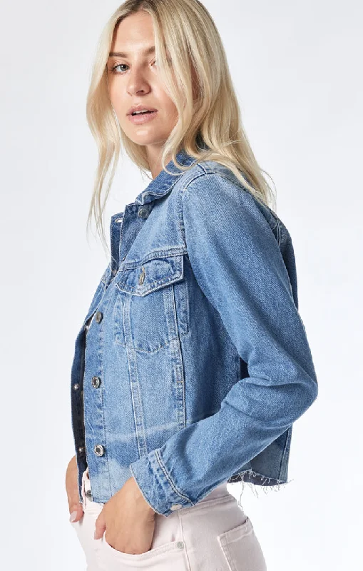 Instant Savings SIENNA CROP JACKET IN MID DENIM