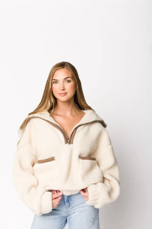 Exclusive Preview Magnolia Sherpa Fleece Half-Zip Pullover Jacket in Coconut Milk