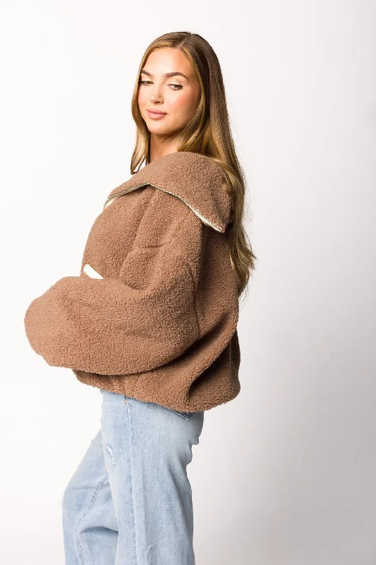 Special Buy Magnolia Sherpa Fleece Half-Zip Pullover Jacket in Espresso