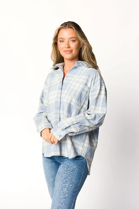 Deal Zone Gia Button-Down Shirt in Light Blue Plaid - Nursing Friendly