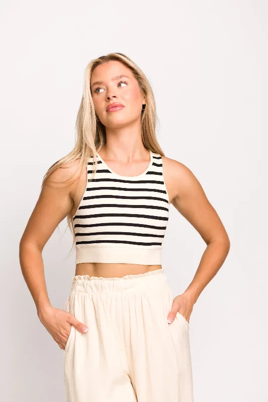Quick Sale Through the Motions Seamless Knit Brami in Black/Ivory