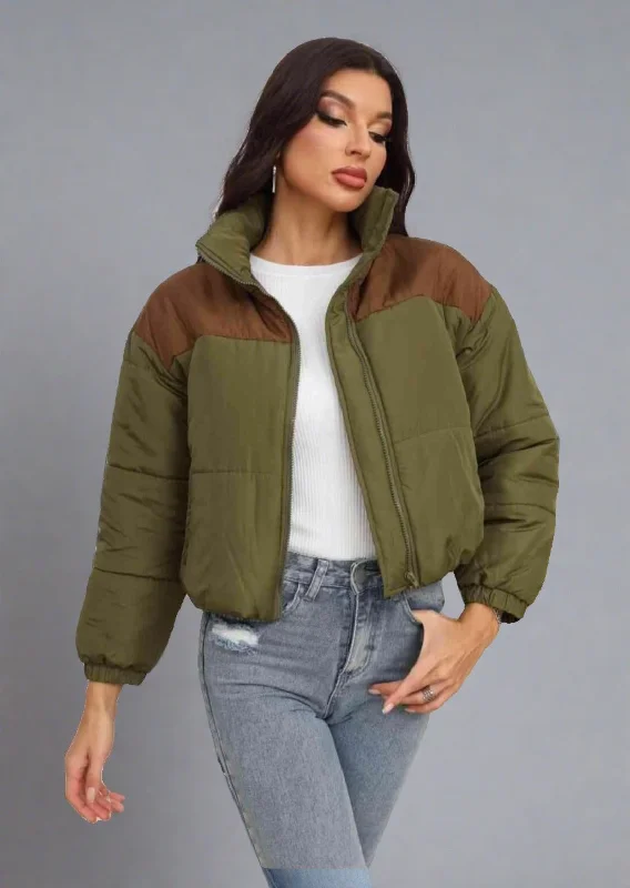 Steals and Deals Two-Tone Zip-Up Puffer Jacket