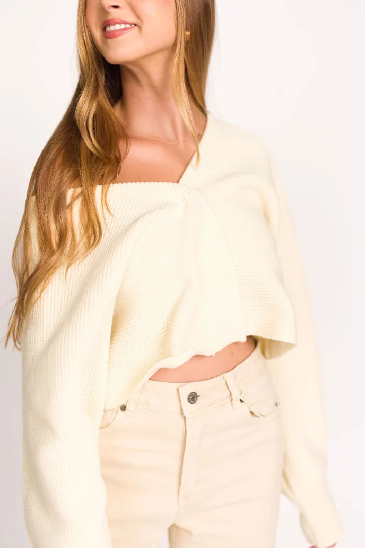 Sneak Peek Sale Mira V-Neck Ribbed Knit Cardigan in Ivory