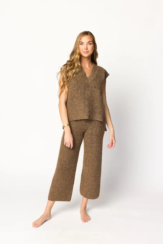 Act Now Anna Sweater Vest Top and Pants Set in Brown