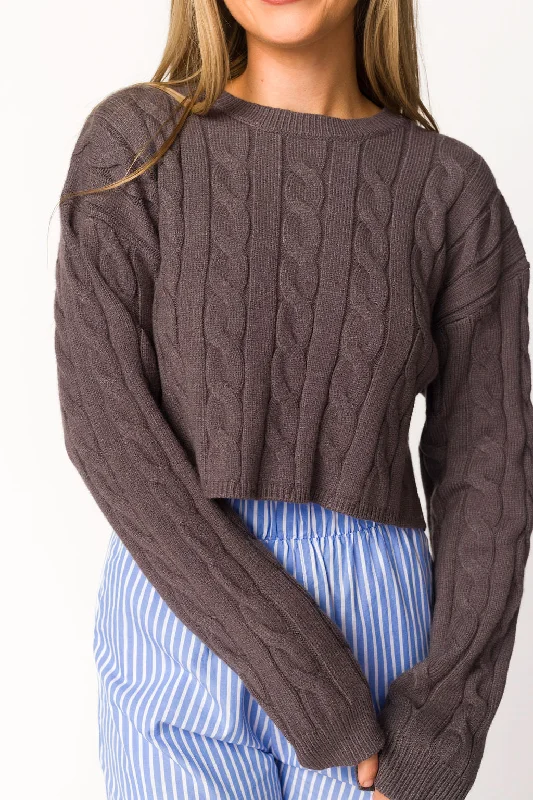 Limited Availability Saige Cropped Cable Knit in Charcoal
