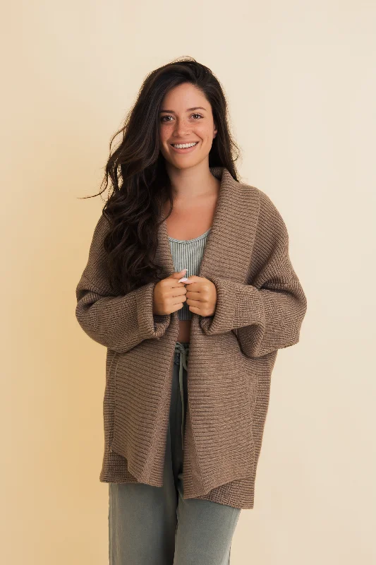 Quick Sale Warm Hug Mocha Oversized Ribbed Cardigan