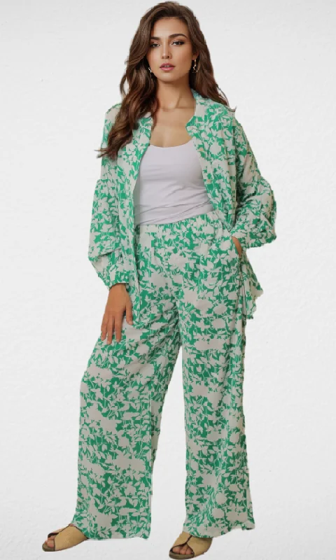 Price Slash Women Set Floral print (Green & White)