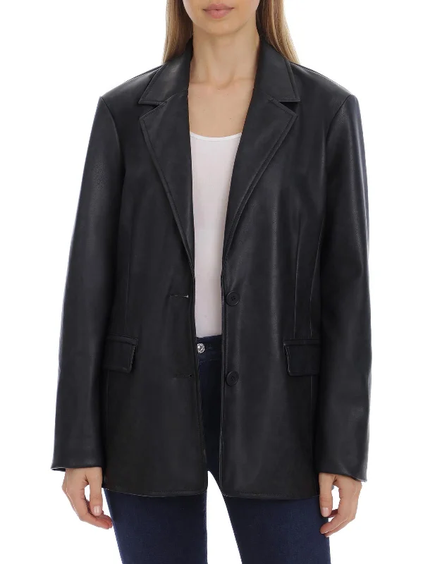 Don't Wait Womens Faux Leather Cold Weather Shirt Jacket