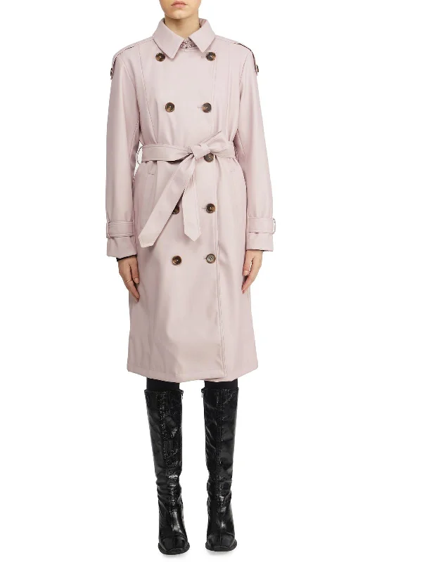 Holiday Sale Womens Faux Leather Midi Trench Coat