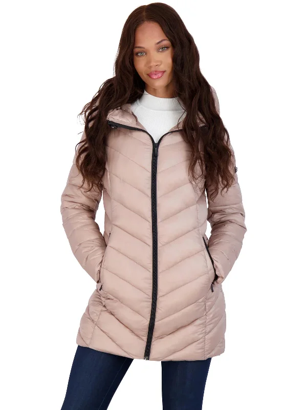 Super Deal Womens Metallic Fitted Puffer Jacket