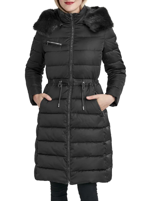 Don't Wait Womens Satin Parka Puffer Jacket