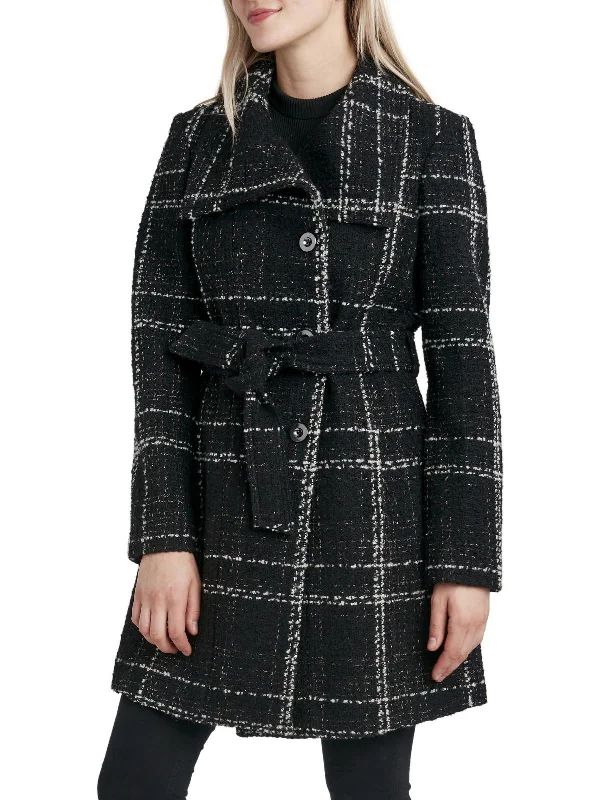 Markdown Madness Womens Wool Blend Plaid Wrap Coat