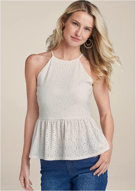 Blowout Deals Eyelet Babydoll Top - White