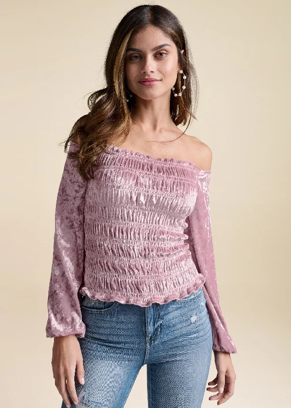 Off-The-Shoulder Velvet Top - Pink