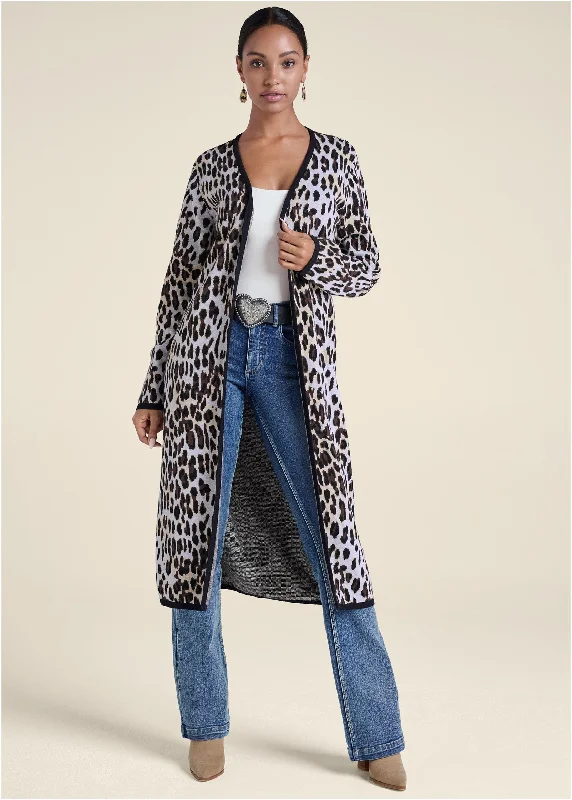 Big Savings Snow Leopard Print Duster - White Multi