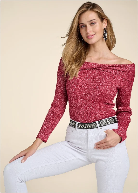 Shimmer Twist-Front Sweater - Red Multi