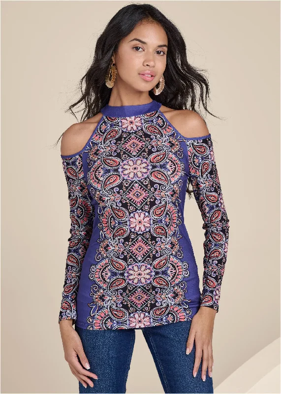 Daily Specials Paisley Cold-Shoulder Top - Blue Multi