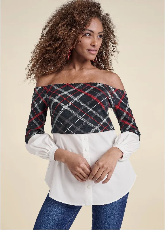 Unbeatable Prices Off-The-Shoulder Blouse - Black Multi