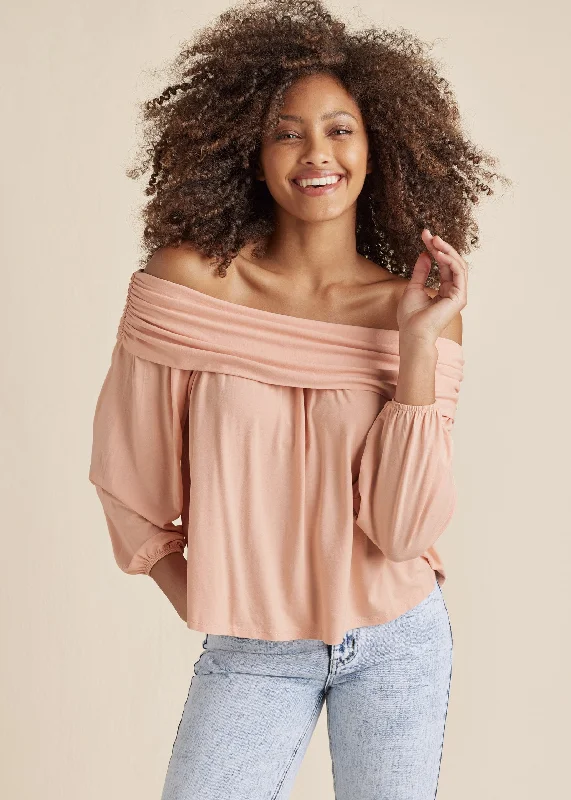 YEAR-End Sale Off-Shoulder Knit Top - Peach Blush