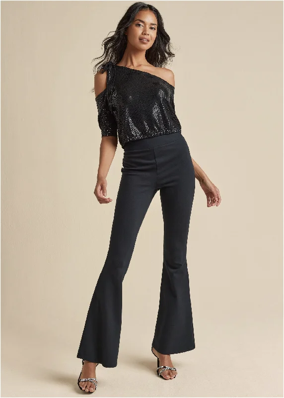 Stock Clearance Sparkly Off-Shoulder Top - Black