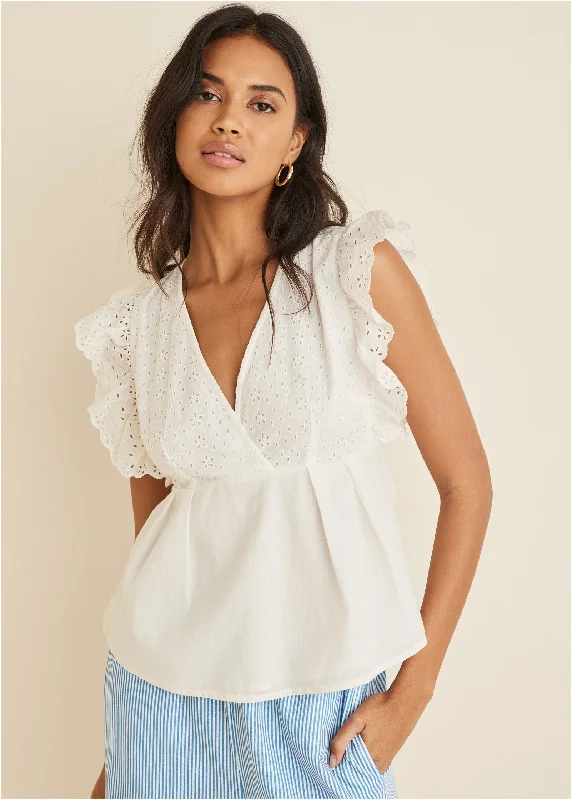 Don't Wait Eyelet Ruffle Tank - Off White