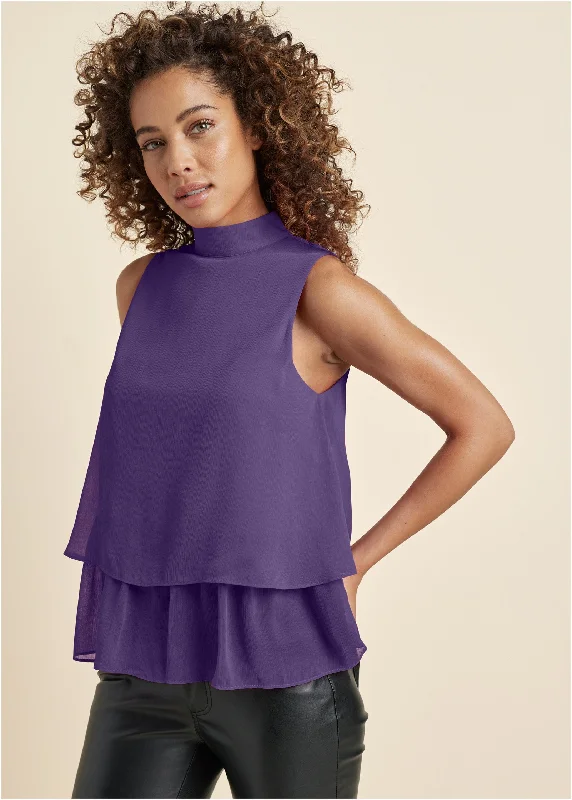 Extra Savings Mock Neck Tiered Top - Dark Purple