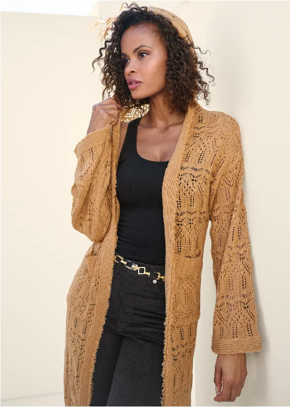 Extra Discounts Fringe Detail Hooded Duster - Dark Gold