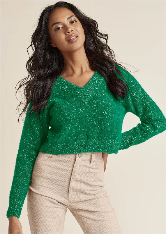 Midnight Madness V-Neck Sweater - Emerald