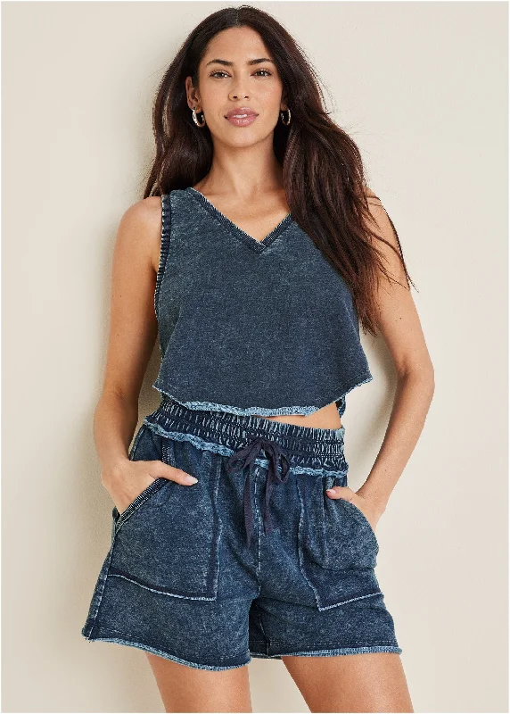 Super Bargain French Terry Cropped Tank - Blue Indigo Wash