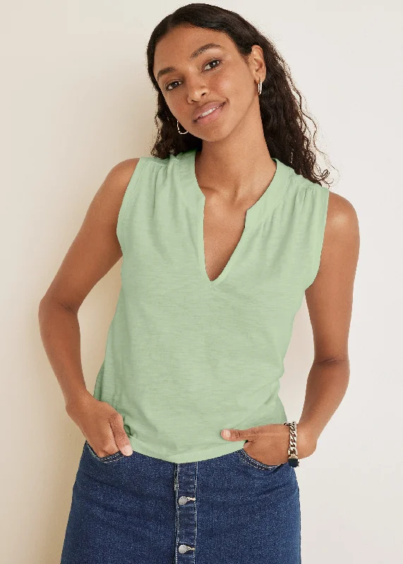 Limited Stock V-Neck Shirred Tank - Mint