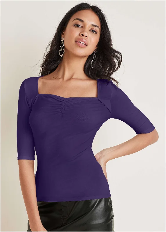 Limited Time Offer Sweetheart Short Sleeve Top - Violet Indigo