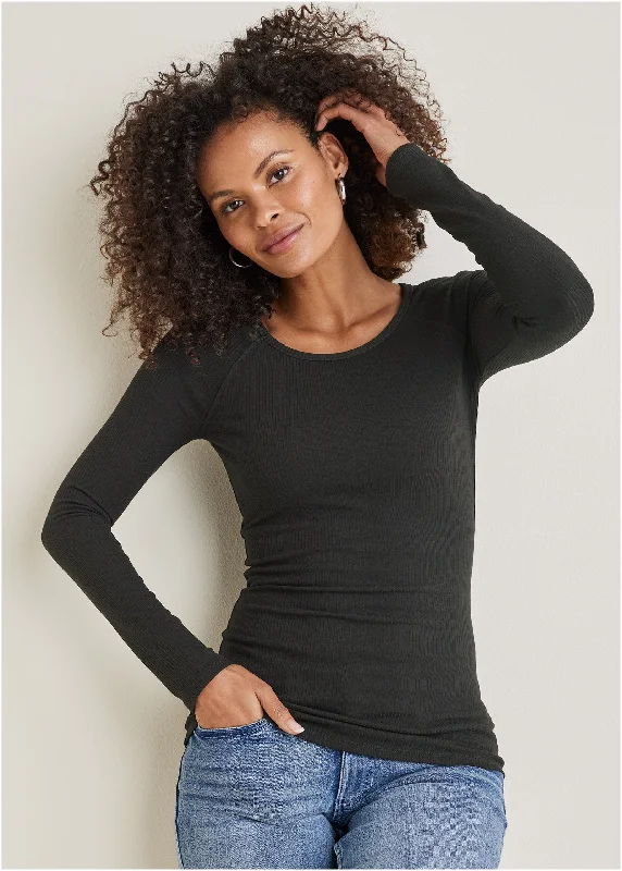 Clearance Items Ribbed Crew Neck Top - Black