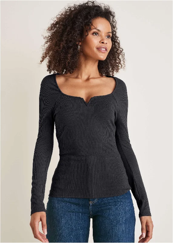 The Best Prices Deep Scoop Neck Ribbed Top - Black