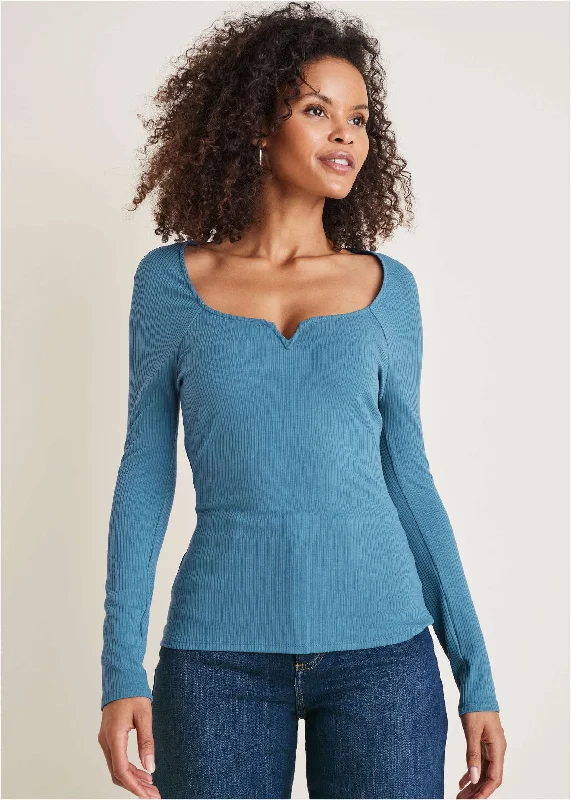 Exclusive Online Offer Deep Scoop Neck Ribbed Top - Niagara