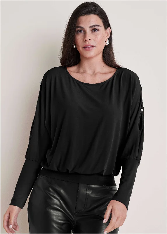 Mega Deal Bling Cold-Shoulder Blouse - Black