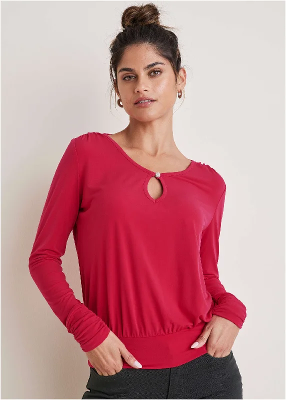 Savings Galore Embellished Keyhole Top - Barberry
