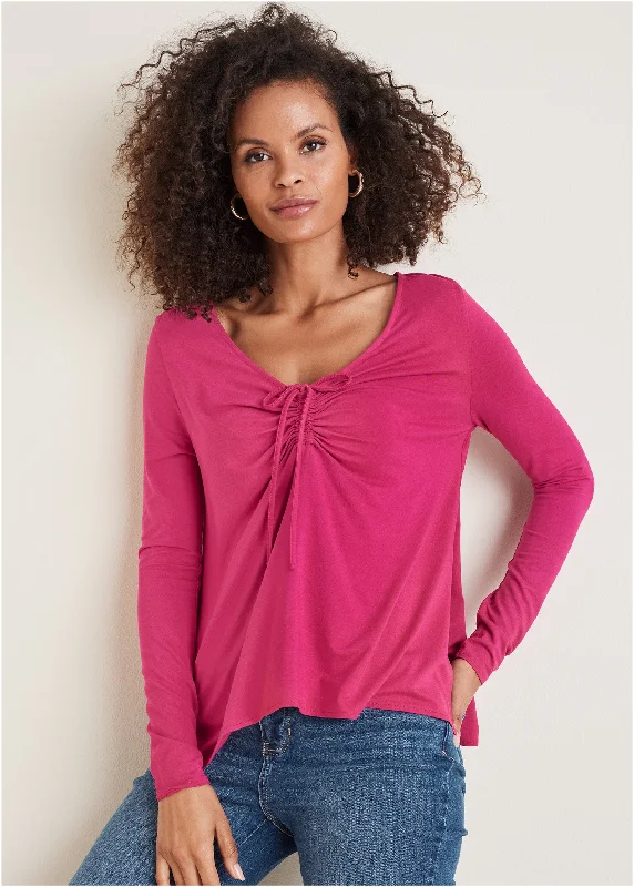 Discount Days Ruched Tie Front Top - Vivacious