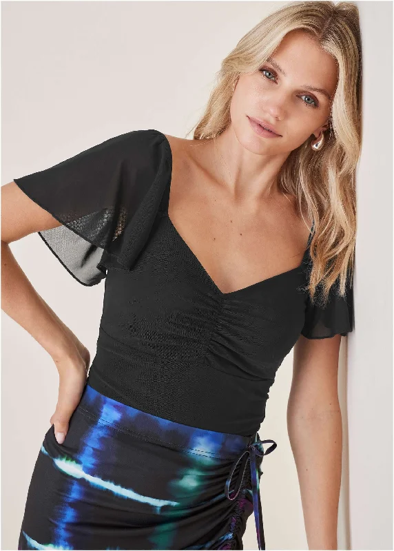 Hurry In Mesh Sweetheart Top  - Black