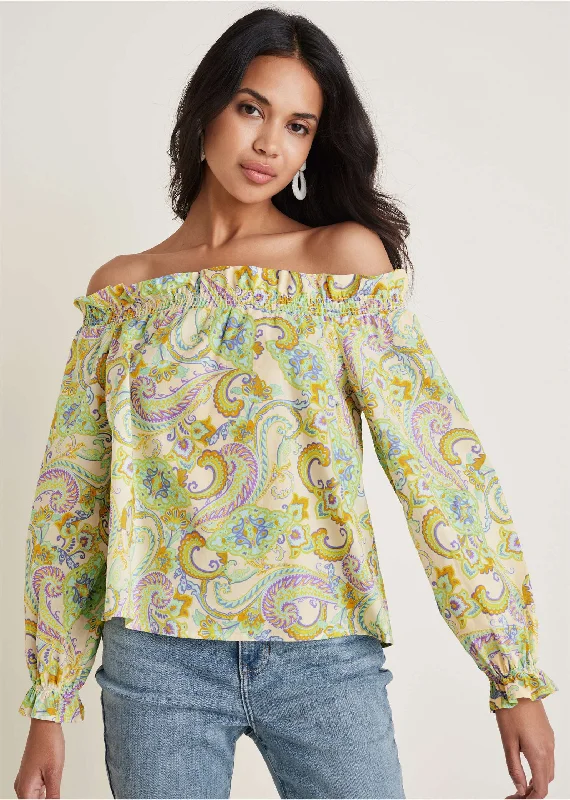Year-End Sale Off-The-Shoulder Top - Candied Shortbread Paisley