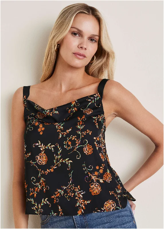 Loyalty Reward Cowl Neck Tank - Gothic Roses