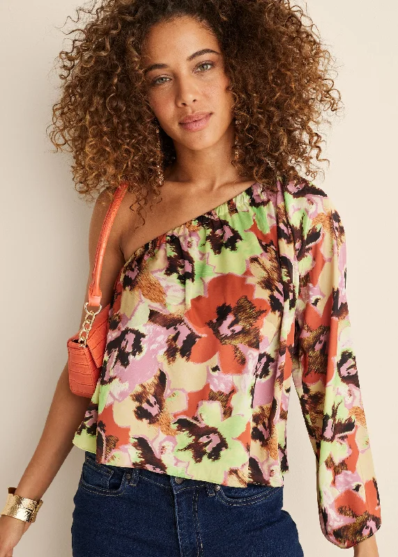 Steals and Deals One Shoulder Top - Blurred Bouquet