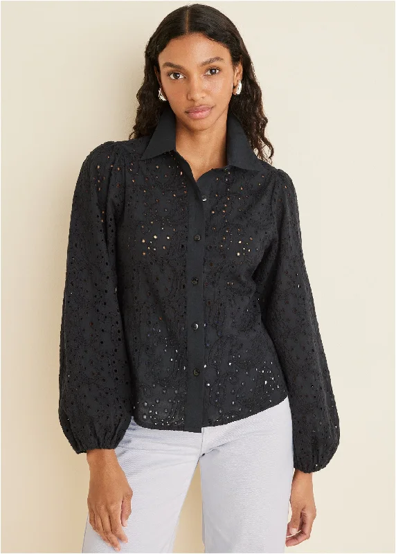 Final Markdown Paisley Eyelet Blouse - Black