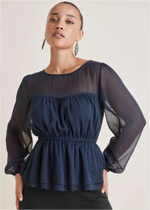 Hot Deal Sheer Beauty Blouse - Navy